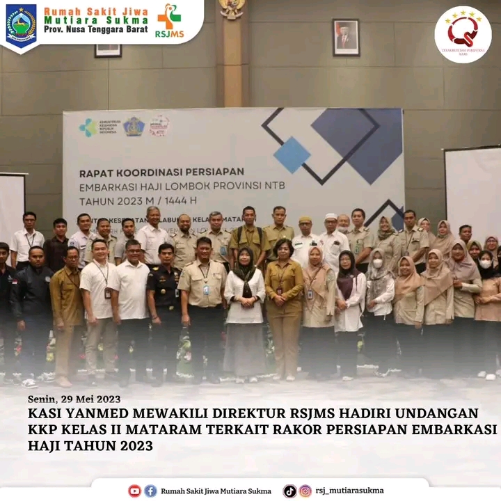 KASI YANMED MEWAKILI DIREKTUR RSJMS HADIRI UNDANGAN KKP KELAS II MATARAM TERKAIT RAKOR PERSIAPAN EMBARKASI HAJI TAHUN 2023